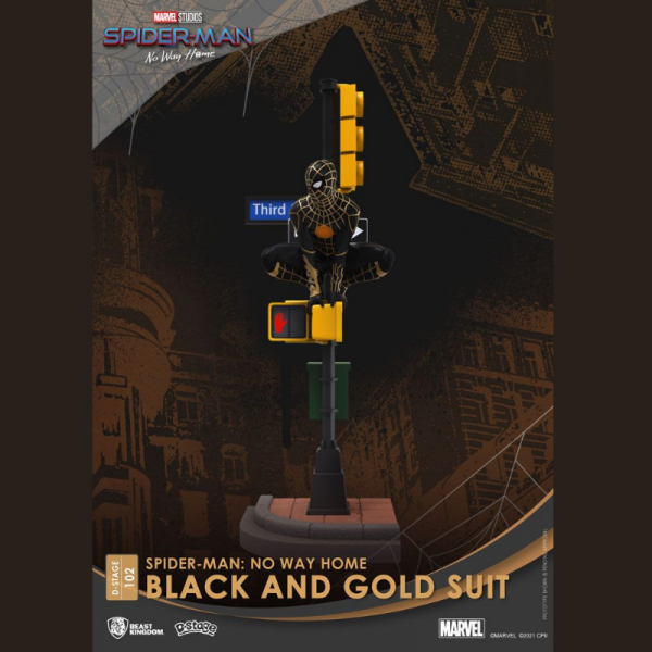 Spider-Man Tuta nera e oro versione a scatola chiusa - Spider-Man: No Way Home D-Stage PVC Diorama (25 cm)