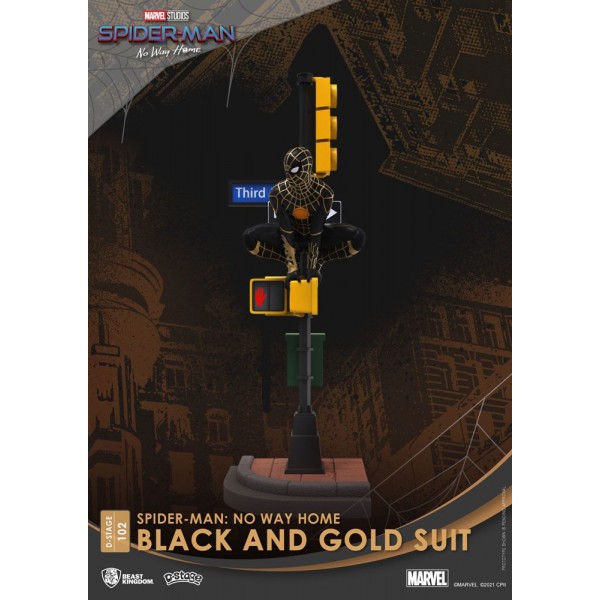 Spider-Man Tuta nera e oro versione a scatola chiusa - Spider-Man: No Way Home D-Stage PVC Diorama (25 cm)
